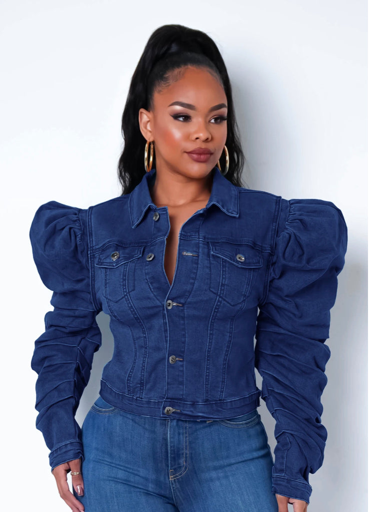 Womens denim jacket with hotsell puff shoulders